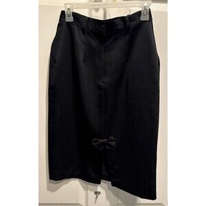 Vtg Ellen D Black Pencil Skirt Mid Length With Bow In Back Sz 9-10